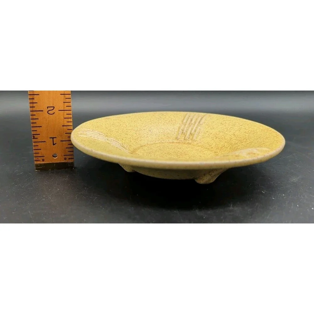 Vtg Brush McCoy Art Pottery Yellow Speckled Bulrush Cattail Bowl USA MCM 6.5